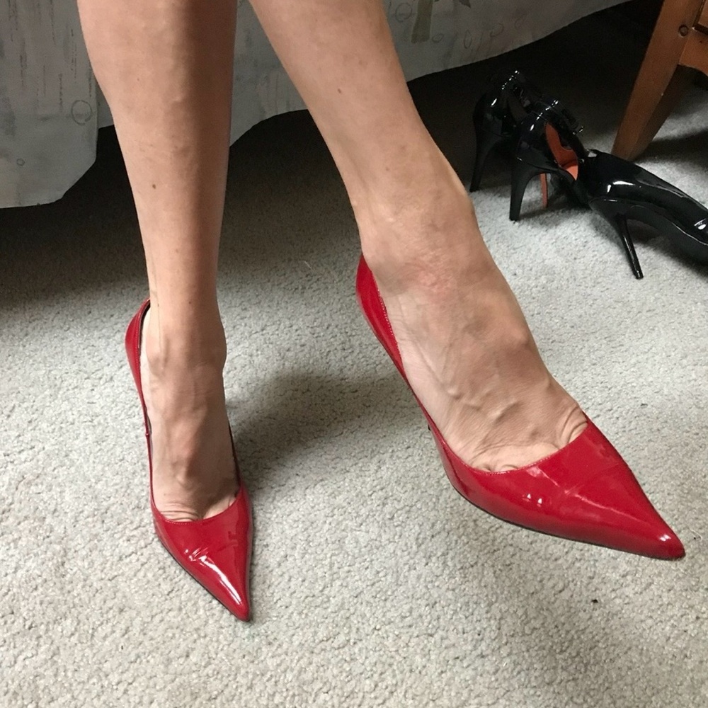 Charles David Red Patent Pointed Toe Pumps - Glossy Stiletto Heels